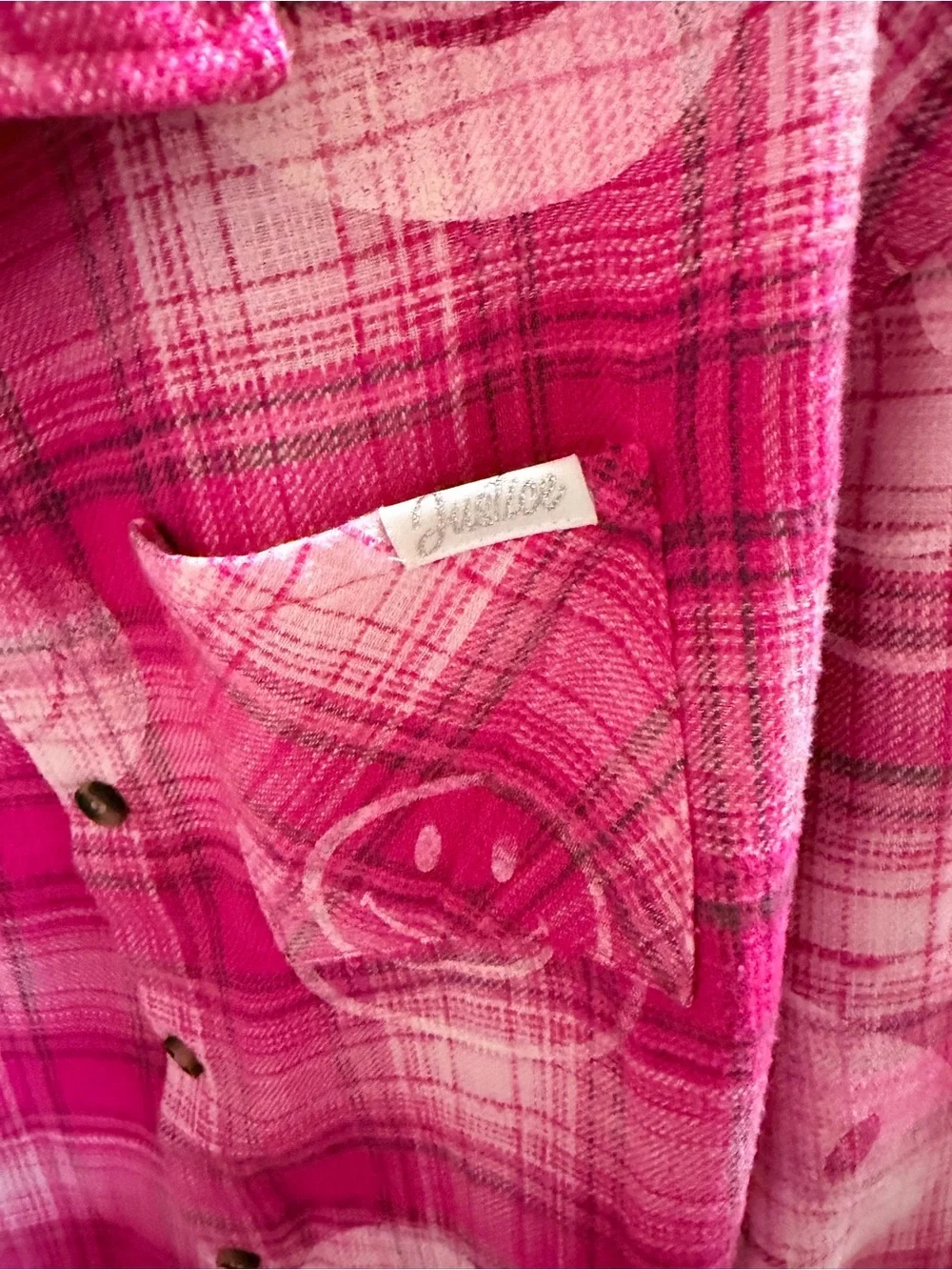 Justice girls oversized smiley face button up flannel size medium 10